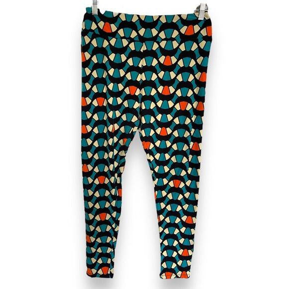 LuLaRoe Womens Leggings Sz TC Snakey Waves Teal Cream Orange Stained Glass - Picture 1 of 8